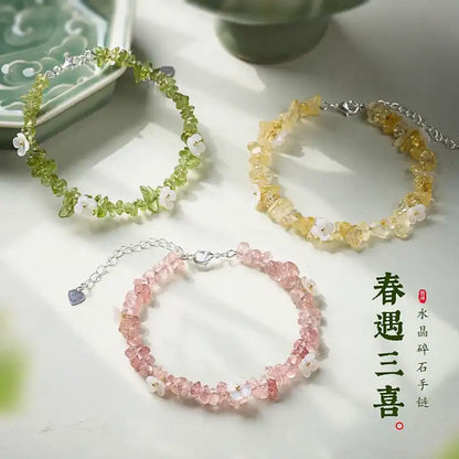 Peach Blossom Engagement - Strawberry Crystal Gravel Bracelet