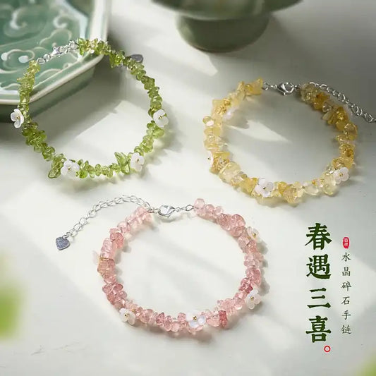 Peach Blossom Engagement - Strawberry Crystal Gravel Bracelet